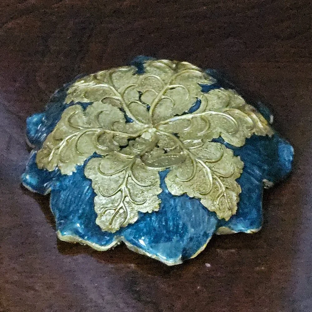 HANDSIGNED RARE JAY STRONGWATER BLUE FLOWER ENAMEL CRYSTAL JEWELRY TRAY DISH